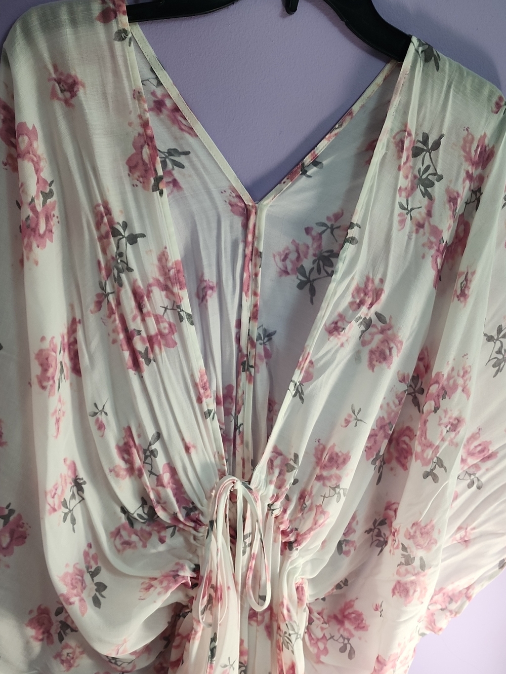 Pink Floral White Beach Coverup